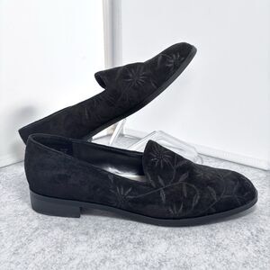 LAURA SCOTT Black Suede Loafers Women’s 9.5M Embossed Floral Slip On Flats